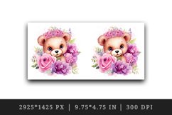 Watercolor cute bear girl floral pink flowers plush toy sparkle print 20 oz tumbler skinny mug wrap clipart t-shirt sublimation printable design