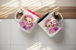 Watercolor cute bear girl floral pink flowers plush toy sparkle print 20 oz tumbler skinny mug wrap clipart t-shirt sublimation printable design