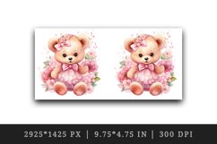 Watercolor cute bear girl floral pink flowers plush toy sparkle print 20 oz tumbler skinny mug wrap clipart t-shirt sublimation printable design