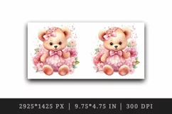 Watercolor cute bear girl floral pink flowers plush toy sparkle print 20 oz tumbler skinny mug wrap clipart t-shirt sublimation printable design