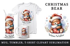 Watercolor cute bear hat Christmas stocking Warm Wishes greeting quote print 20oz tumbler skinny mug wrap clipart t-shirt sublimation printable design
