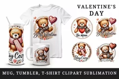 Watercolor cute bear holding red heart balloon Valentines Day quote love print 20 oz tumbler skinny mug wrap clipart t-shirt sublimation printable png