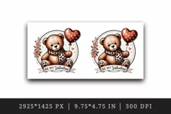 Watercolor cute bear holding red heart balloon Valentines Day quote love print tumbler skinny mug wrap clipart t-shirt sublimation printable design