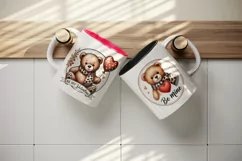 Watercolor cute bear holding red heart balloon Valentines Day quote love print tumbler skinny mug wrap clipart t-shirt sublimation printable design