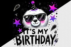 Watercolor cute bear panda sunglasses neon purple It s My Birthday quote print tumbler skinny mug wrap clipart t-shirt sublimation printable design