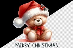 Watercolor cute bear Santa hat bow Merry Christmas greeting quote print 20 oz tumbler skinny mug wrap clipart t-shirt sublimation printable design