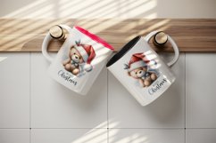 Watercolor cute bear Santa hat bow Merry Christmas greeting quote print 20 oz tumbler skinny mug wrap clipart t-shirt sublimation printable design