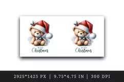 Watercolor cute bear Santa hat bow Merry Christmas greeting quote print 20 oz tumbler skinny mug wrap clipart t-shirt sublimation printable design