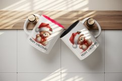 Watercolor cute bear Santa hat bow Merry Christmas greeting quote print 20 oz tumbler skinny mug wrap clipart t-shirt sublimation printable design
