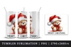 Watercolor cute bear Santa hat bow Merry Christmas greeting quote print 20 oz tumbler skinny mug wrap clipart t-shirt sublimation printable design