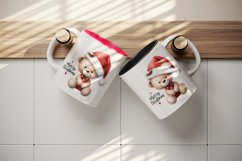 Watercolor cute bear Santa hat bow Merry Christmas greeting quote print 20 oz tumbler skinny mug wrap clipart t-shirt sublimation printable design