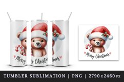 Watercolor cute bear Santa hat candy cane Merry Christmas quote print 20 oz tumbler skinny mug wrap clipart t-shirt sublimation printable design