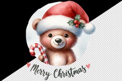 Watercolor cute bear Santa hat candy cane Merry Christmas quote print 20 oz tumbler skinny mug wrap clipart t-shirt sublimation printable design