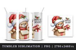 Watercolor cute bear Santa hat gift Surprise Inside Christmas quote print 20 oz tumbler skinny mug wrap clipart t-shirt sublimation printable design