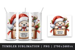Watercolor cute bear Santa hat gift Surprise Inside Christmas quote print 20 oz tumbler skinny mug wrap clipart t-shirt sublimation printable design
