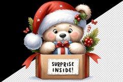Watercolor cute bear Santa hat gift Surprise Inside Christmas quote print 20 oz tumbler skinny mug wrap clipart t-shirt sublimation printable design