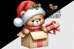 Watercolor cute bear Santa hat gift Surprise Inside Christmas quote print 20 oz tumbler skinny mug wrap clipart t-shirt sublimation printable design