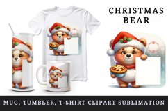 Watercolor cute bear Santa hat pie print 20 oz tumbler skinny mug wrap clipart t-shirt sublimation printable design