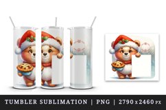 Watercolor cute bear Santa hat pie print 20 oz tumbler skinny mug wrap clipart t-shirt sublimation printable design