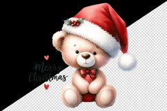 Watercolor cute bear toy Santa hat Merry Christmas quote New Year winter print tumbler skinny mug wrap clipart t-shirt sublimation printable design