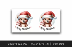 Watercolor cute bear toy Santa hat Merry Christmas quote New Year winter print tumbler skinny mug wrap clipart t-shirt sublimation printable design