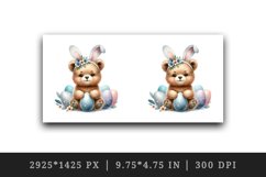 Watercolor cute bear wearing bunny ear headband sparkly Easter eggs print 20 oz tumbler skinny mug wrap clipart t-shirt sublimation printable design