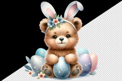 Watercolor cute bear wearing bunny ear headband sparkly Easter eggs print 20 oz tumbler skinny mug wrap clipart t-shirt sublimation printable design