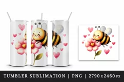 Watercolor cute bee bumblebee buzzing flower heart love Valentine Day print 20 oz tumbler skinny mug wrap clipart t-shirt sublimation printable design