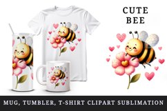 Watercolor cute bee bumblebee buzzing flower heart love Valentine Day print 20 oz tumbler skinny mug wrap clipart t-shirt sublimation printable design