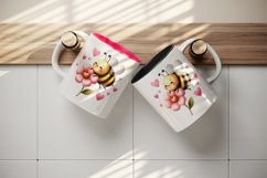 Watercolor cute bee bumblebee buzzing flower heart love Valentine Day print 20 oz tumbler skinny mug wrap clipart t-shirt sublimation printable design