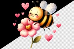 Watercolor cute bee bumblebee buzzing flower heart love Valentine Day print 20 oz tumbler skinny mug wrap clipart t-shirt sublimation printable design