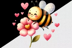 Watercolor cute bee bumblebee buzzing flower heart love Valentine Day print 20 oz tumbler skinny mug wrap clipart t-shirt sublimation printable design