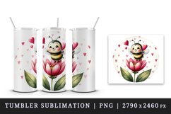 Watercolor cute bee bumblebee buzzing flower heart love Valentine Day print 20 oz tumbler skinny mug wrap clipart t-shirt sublimation printable design