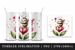 Watercolor cute bee bumblebee buzzing flower heart love Valentine Day print 20 oz tumbler skinny mug wrap clipart t-shirt sublimation printable design