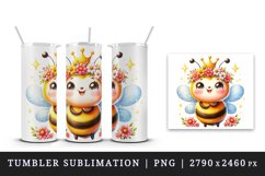 Watercolor cute bee crown bright sparkling flowers smiling summer print 20 oz tumbler skinny mug wrap clipart t-shirt sublimation printable design