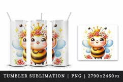 Watercolor cute bee crown bright sparkling flowers smiling summer print 20 oz tumbler skinny mug wrap clipart t-shirt sublimation printable design