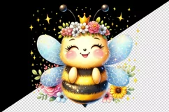 Watercolor cute bee crown bright sparkling flowers smiling summer print 20 oz tumbler skinny mug wrap clipart t-shirt sublimation printable design