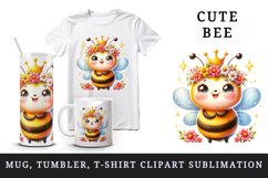 Watercolor cute bee crown bright sparkling flowers smiling summer print 20 oz tumbler skinny mug wrap clipart t-shirt sublimation printable design