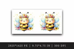 Watercolor cute bee crown bright sparkling flowers smiling summer print 20 oz tumbler skinny mug wrap clipart t-shirt sublimation printable design