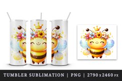 Watercolor cute bee crown bright sparkling flowers smiling summer print 20 oz tumbler skinny mug wrap clipart t-shirt sublimation printable design