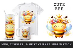 Watercolor cute bee crown bright sparkling flowers smiling summer print 20 oz tumbler skinny mug wrap clipart t-shirt sublimation printable design