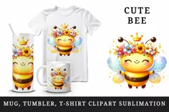 Watercolor cute bee crown bright sparkling flowers smiling summer print 20 oz tumbler skinny mug wrap clipart t-shirt sublimation printable design