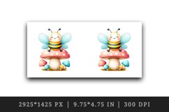 Watercolor cute bee smile sitting atop pastel-colored mushroom summer print 20 oz tumbler skinny mug wrap clipart t-shirt sublimation printable design