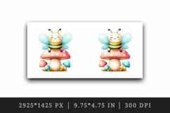 Watercolor cute bee smile sitting atop pastel-colored mushroom summer print 20 oz tumbler skinny mug wrap clipart t-shirt sublimation printable design