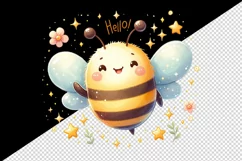Watercolor cute bee smile waving hello surrounded by sparkling stars print 20 oz tumbler skinny mug wrap clipart t-shirt sublimation printable design