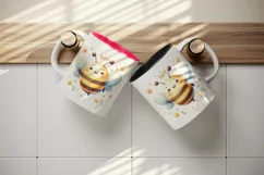 Watercolor cute bee smile waving hello surrounded by sparkling stars print 20 oz tumbler skinny mug wrap clipart t-shirt sublimation printable design