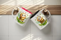Watercolor cute bee with big smile dancing on leaf summer print 20 oz tumbler skinny mug wrap clipart t-shirt sublimation printable design