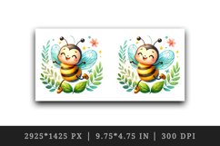Watercolor cute bee with big smile dancing on leaf summer print 20 oz tumbler skinny mug wrap clipart t-shirt sublimation printable design