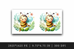 Watercolor cute bee with big smile dancing on leaf summer print 20 oz tumbler skinny mug wrap clipart t-shirt sublimation printable design