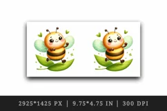 Watercolor cute bee with big smile dancing on leaf summer print 20 oz tumbler skinny mug wrap clipart t-shirt sublimation printable design
